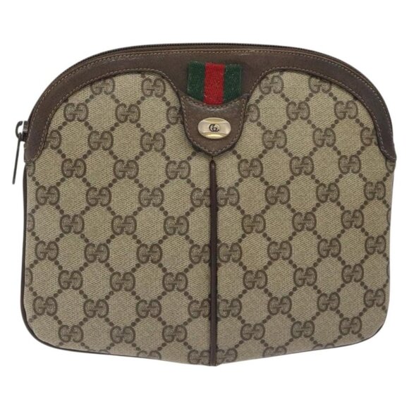 GUCCI GG Supreme Web Sherry Line Shoulder Bag PVC Beige Auth - Picture 2 of 16